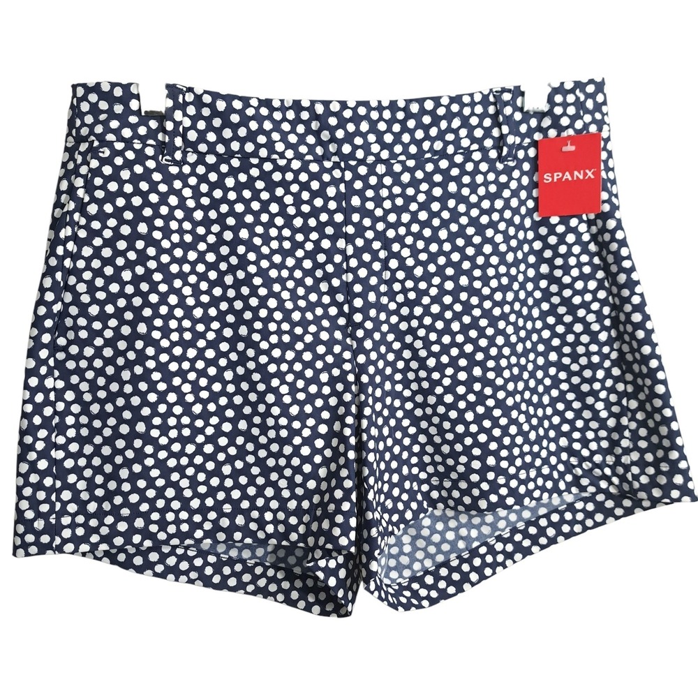 Spanx Sunshine Women Medium Shorts 4" Navy Blue Polka Dot Summer Shorts